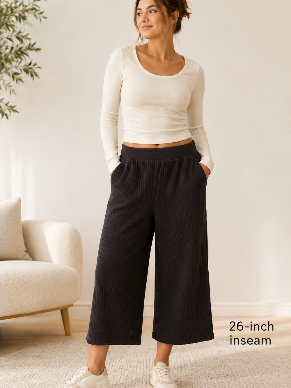 Offline by Aerie Women’s XL Short black Quilted Wide Leg Lounge Pants